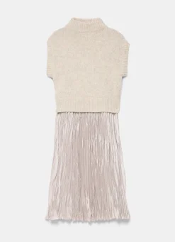 Neutral Wool Blend Layered Maxi Dress