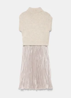 Neutral Wool Blend Layered Maxi Dress