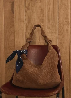 Nora Tan Woven Suede Knot Detail Bag