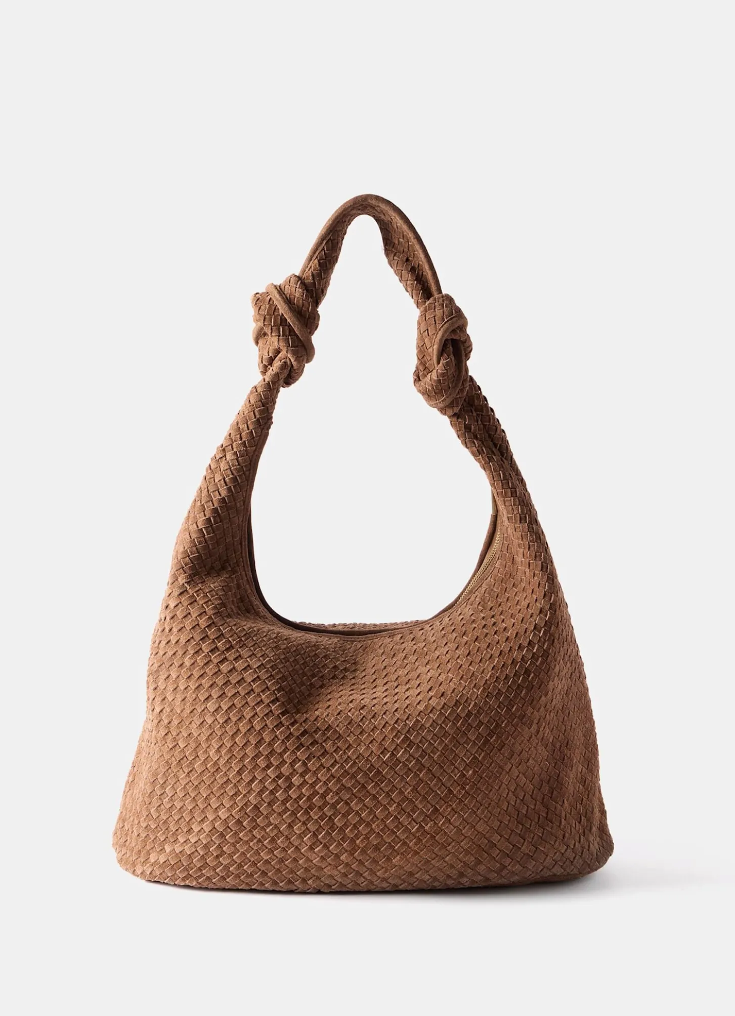 Nora Tan Woven Suede Knot Detail Bag