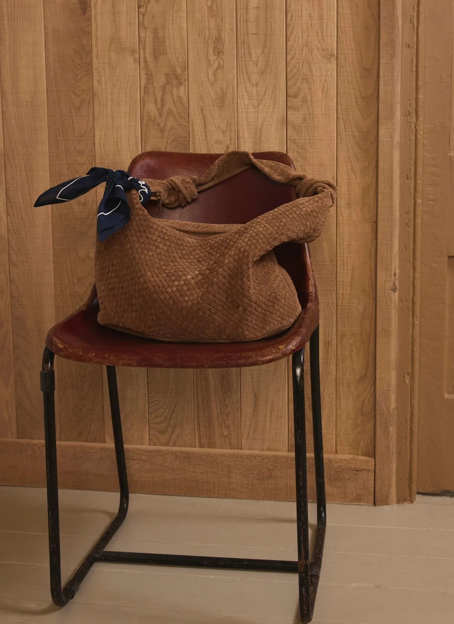Nora Tan Woven Suede Knot Detail Bag