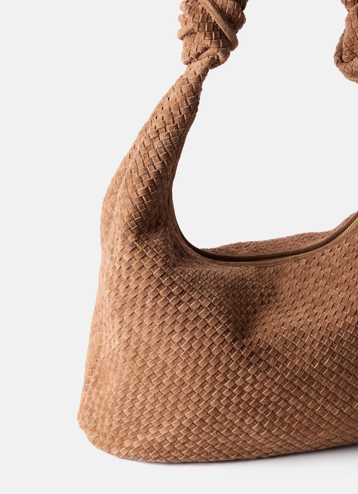 Nora Tan Woven Suede Knot Detail Bag