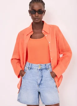 Orange Cotton Blend Scoop Neck Vest