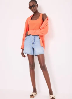 Orange Cotton Blend Scoop Neck Vest