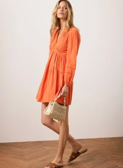 Orange Cotton Cheesecloth Mini Dress
