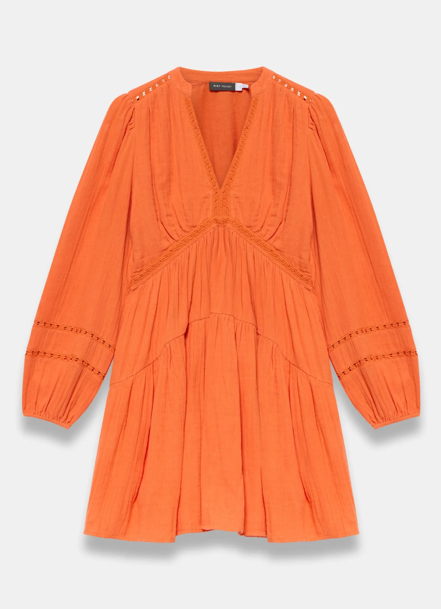 Orange Cotton Cheesecloth Mini Dress