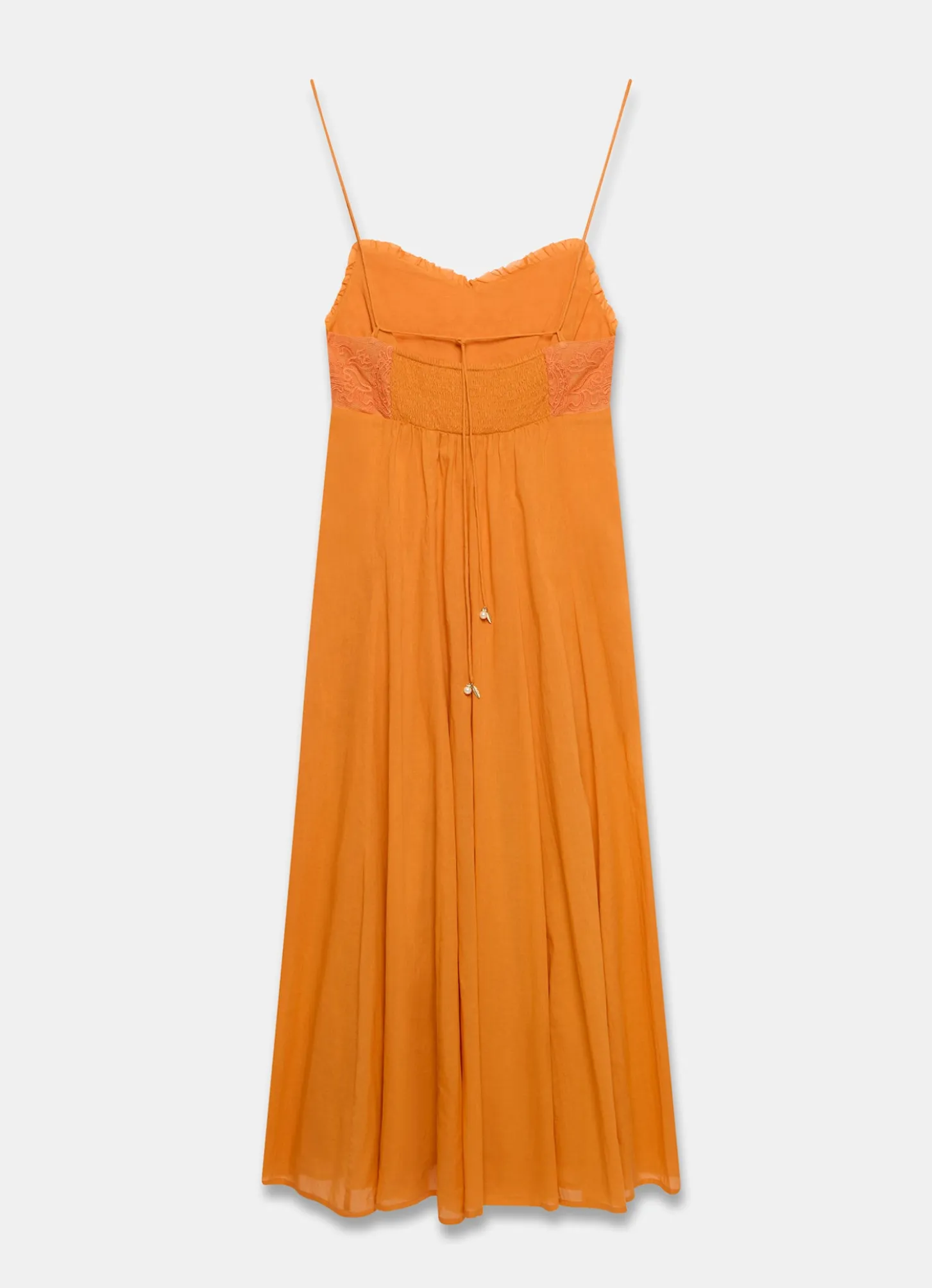 Orange Cotton Embroidered Midi Dress