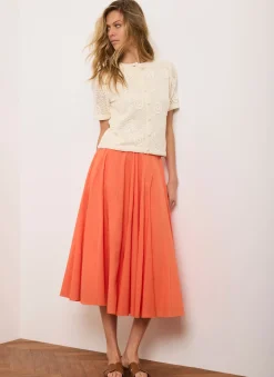 Orange Cotton Full Midi Skirt