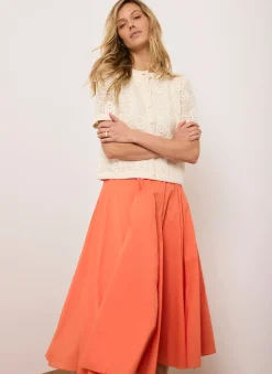 Orange Cotton Full Midi Skirt