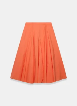 Orange Cotton Full Midi Skirt