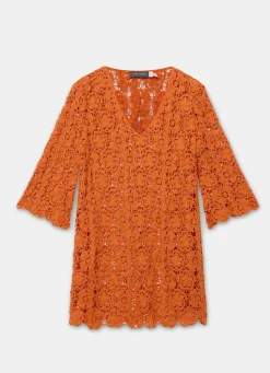 Orange Crochet Beach Mini Dress