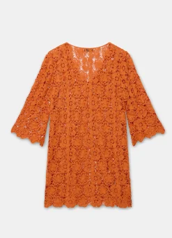 Orange Crochet Beach Mini Dress