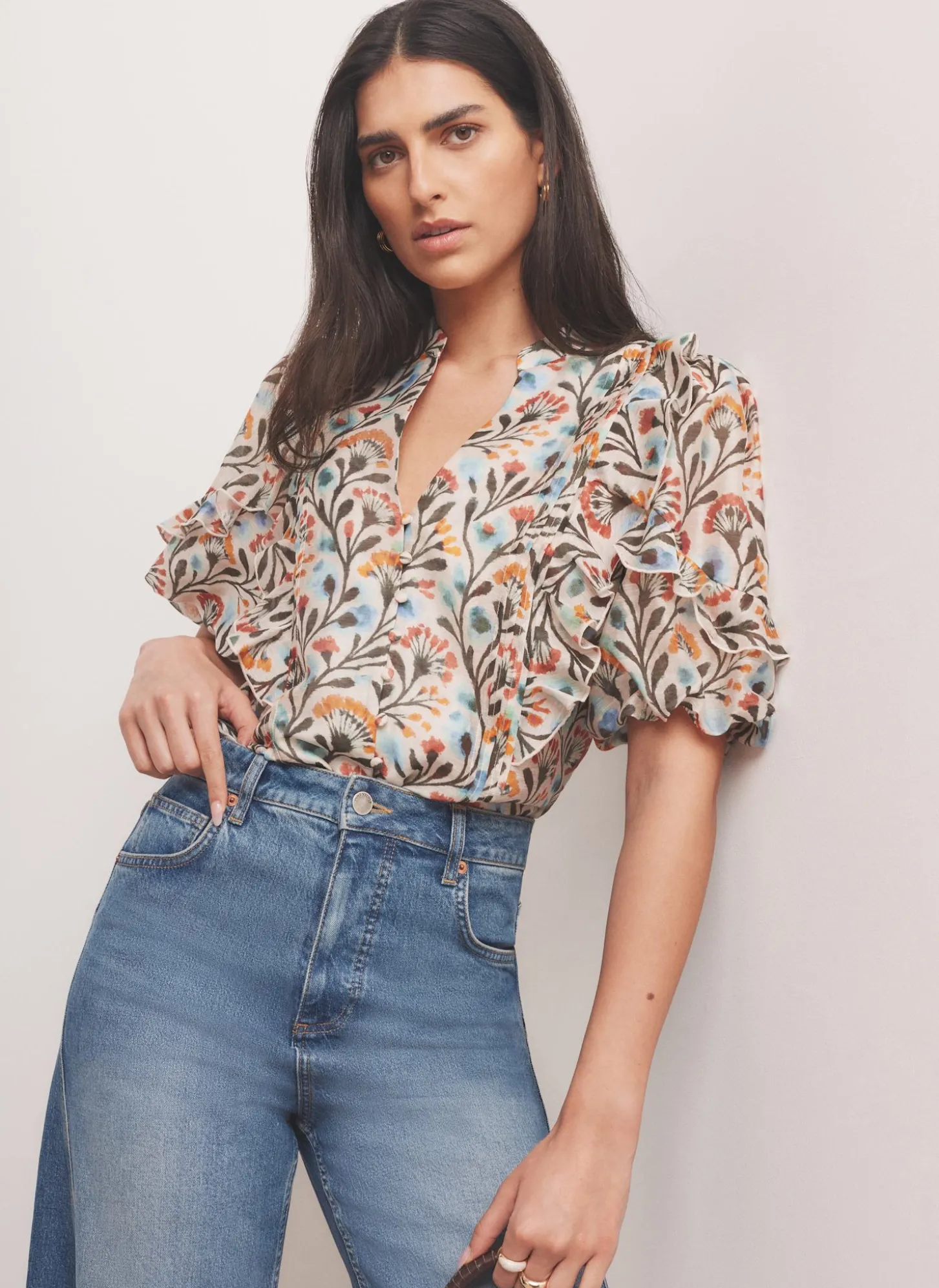 Orange Floral Print Blouse