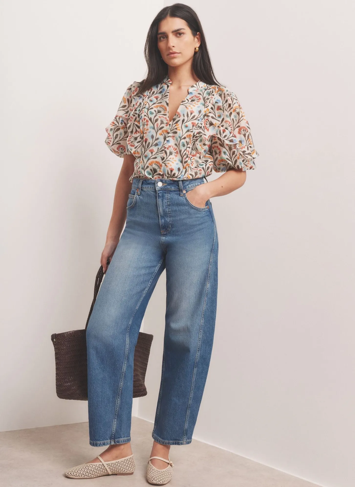 Orange Floral Print Blouse