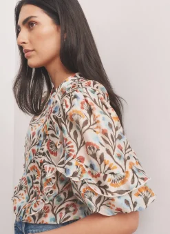 Orange Floral Print Blouse