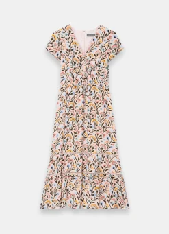 Orange Floral Print Midi Dress