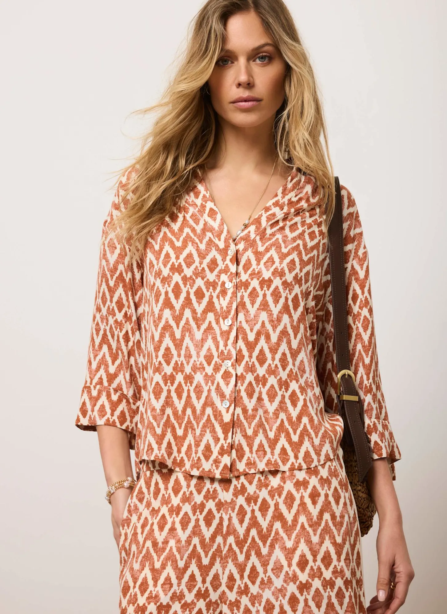 Orange Geo Print Resort Shirt