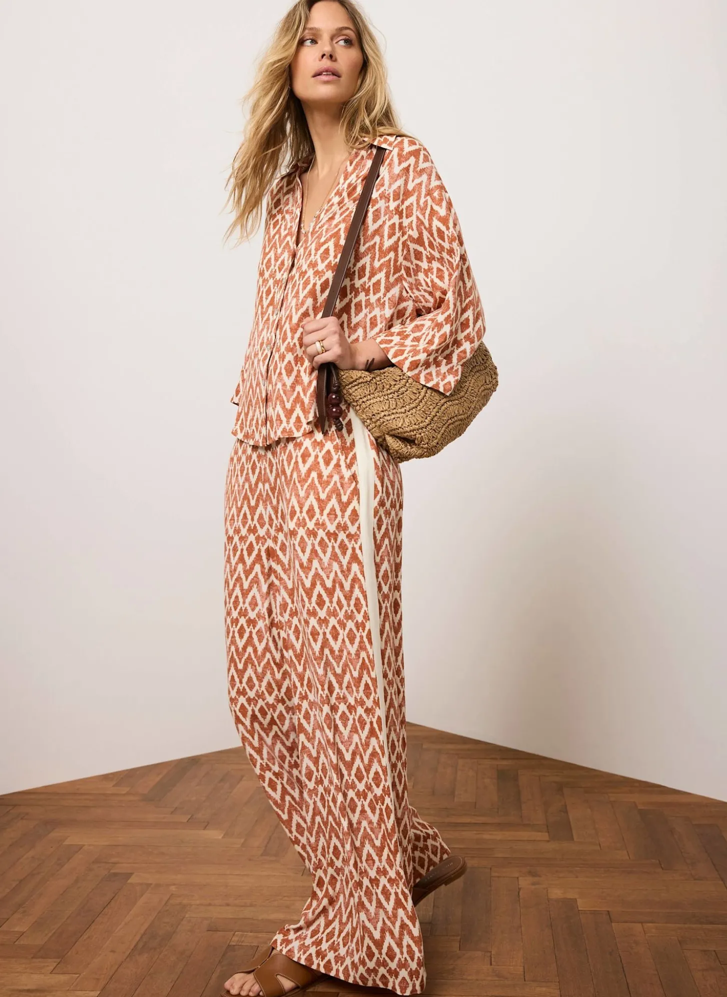 Orange Geo Print Wide Leg Trousers