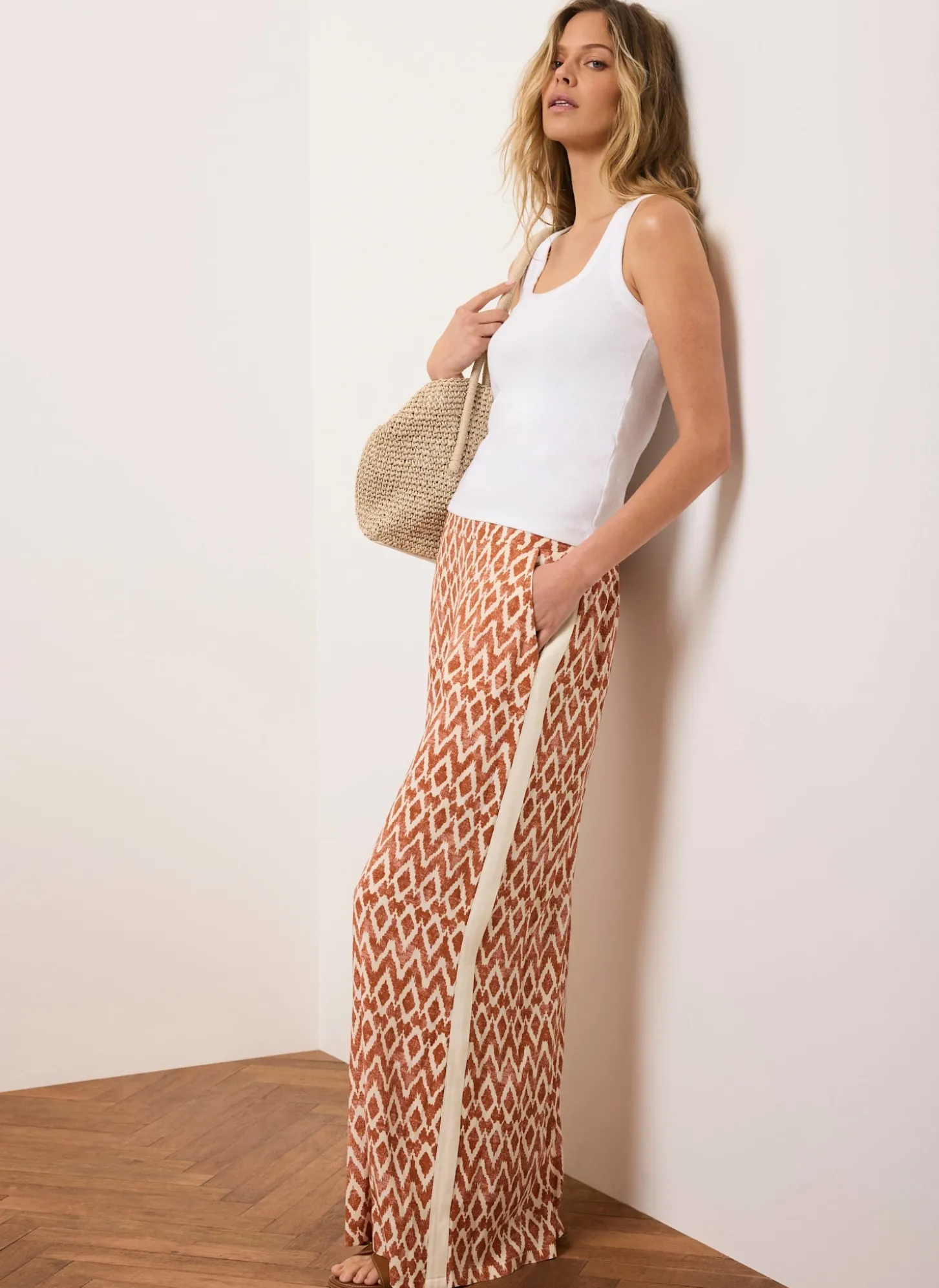 Orange Geo Print Wide Leg Trousers