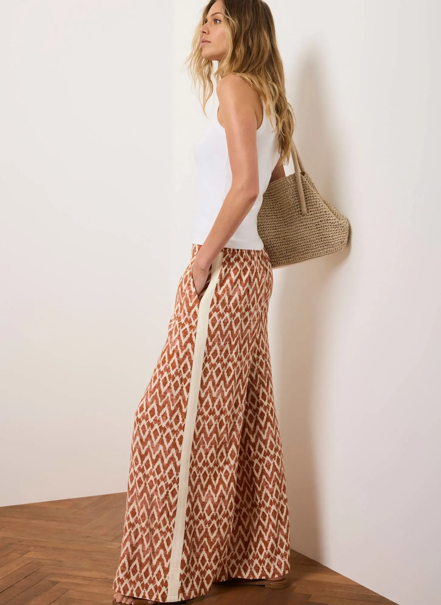 Orange Geo Print Wide Leg Trousers