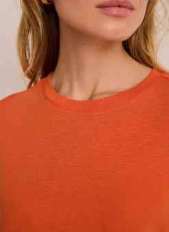 Orange Linen Blend Boxy T-Shirt