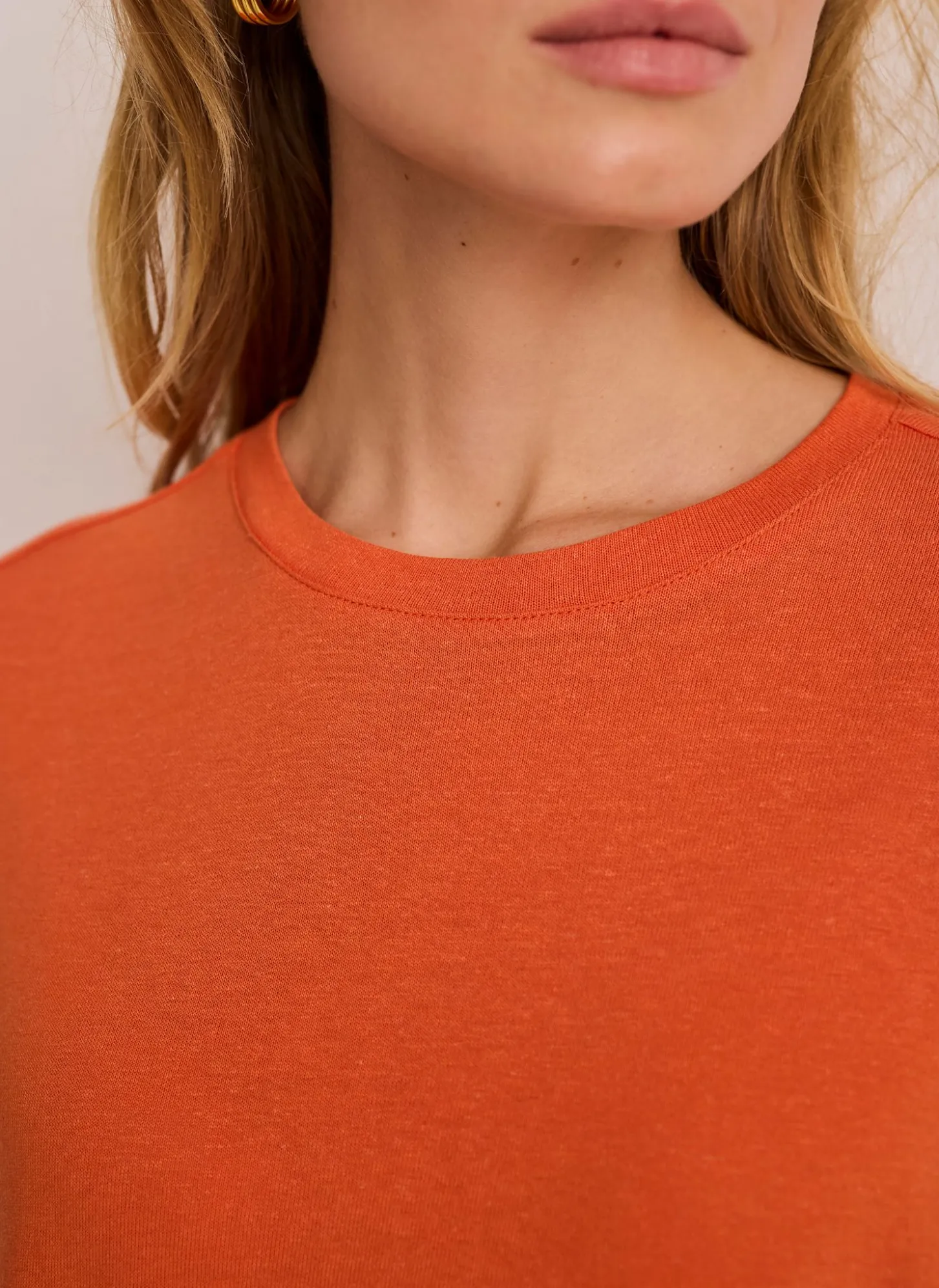 Orange Linen Blend Boxy T-Shirt