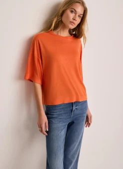 Orange Linen Blend Boxy T-Shirt