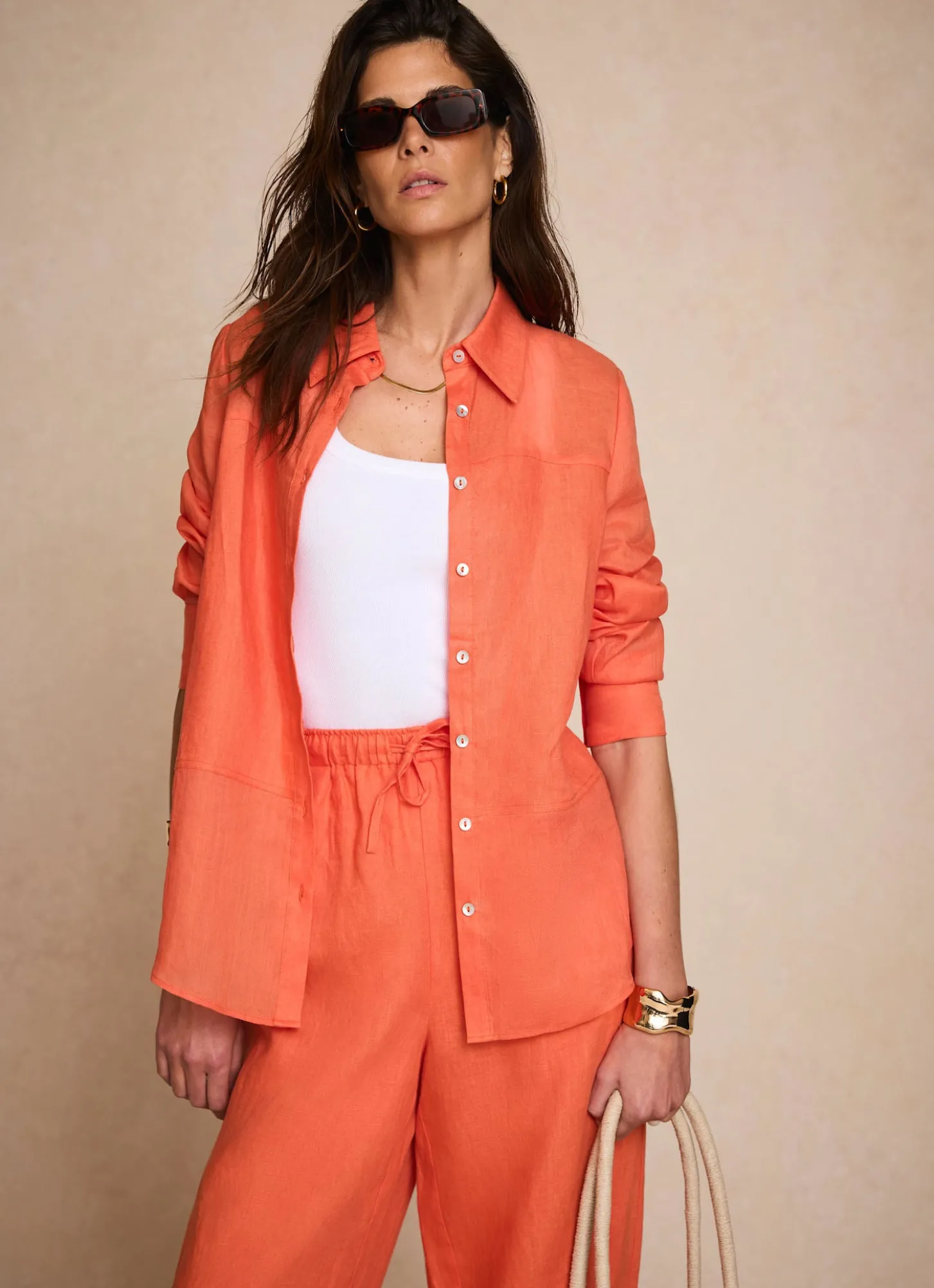 Orange Linen Blend Shirt