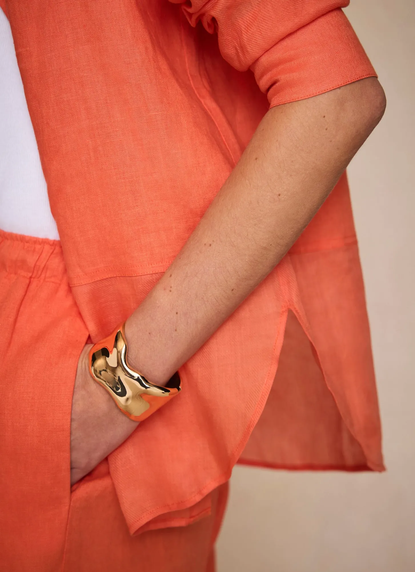 Orange Linen Blend Shirt