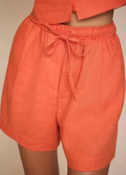 Orange Linen Drawstring Shorts