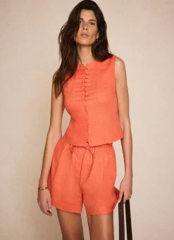 Orange Linen Drawstring Shorts