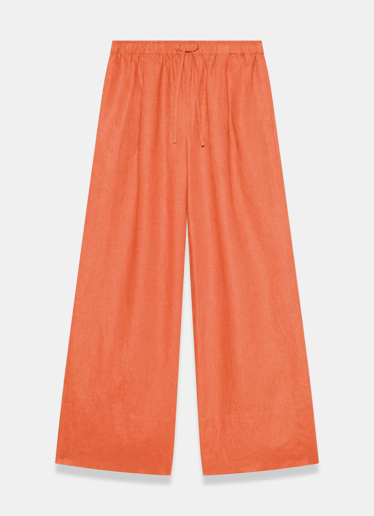 Orange Linen Drawstring Wide Leg Trousers