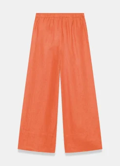 Orange Linen Drawstring Wide Leg Trousers