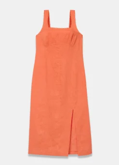 Orange Linen Midi Dress