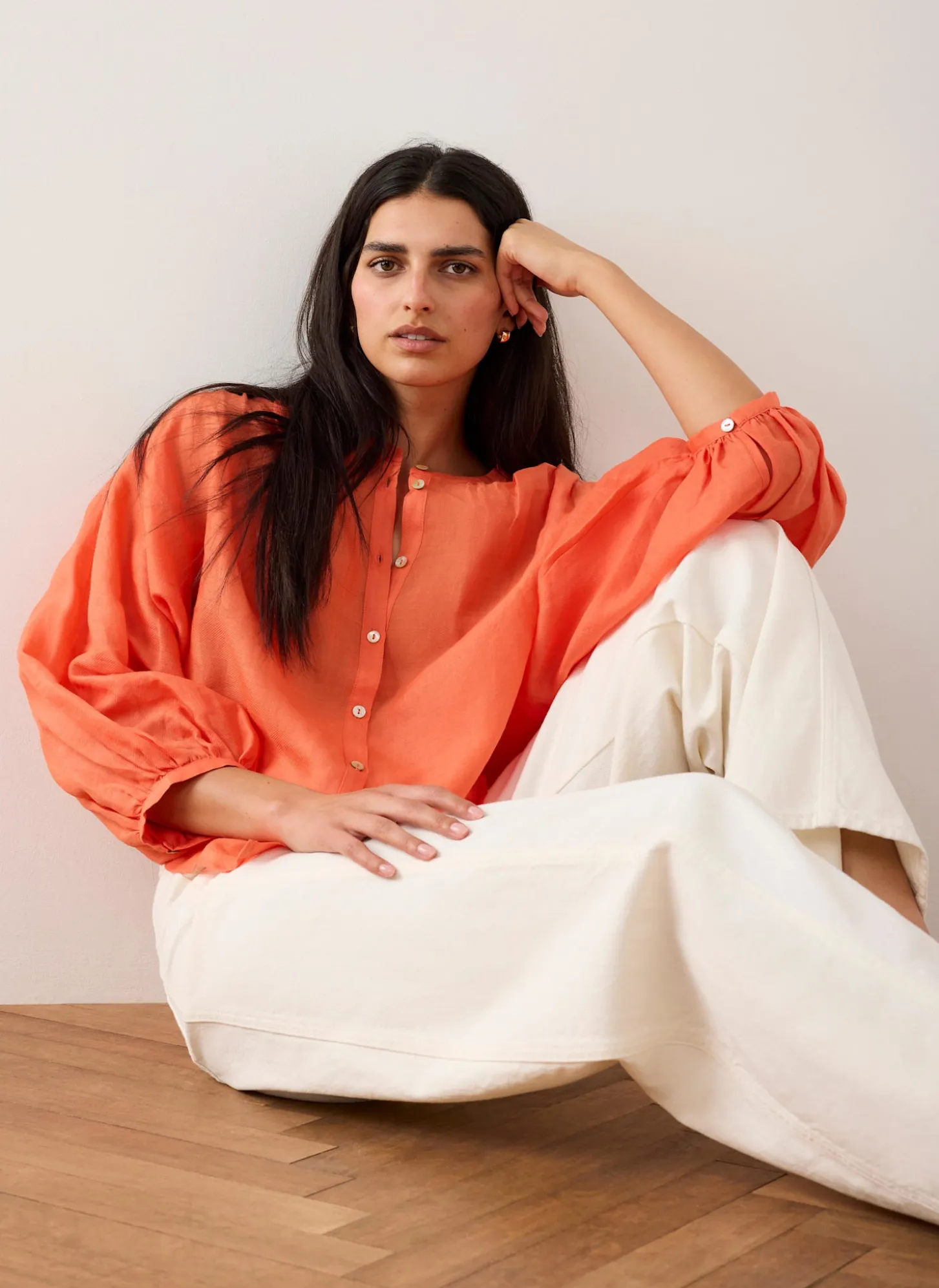 Orange Ramie Batwing Blouse