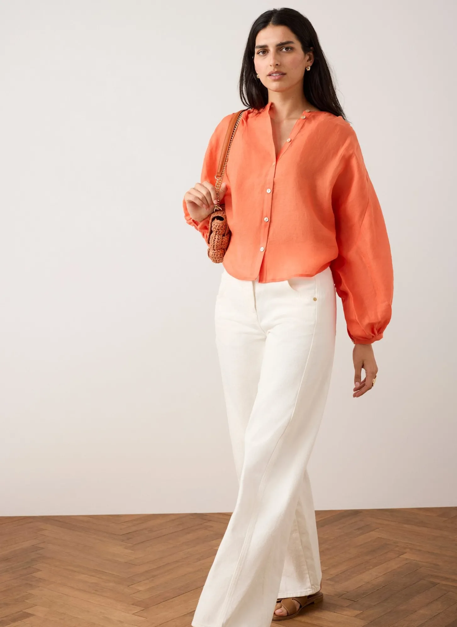 Orange Ramie Batwing Blouse