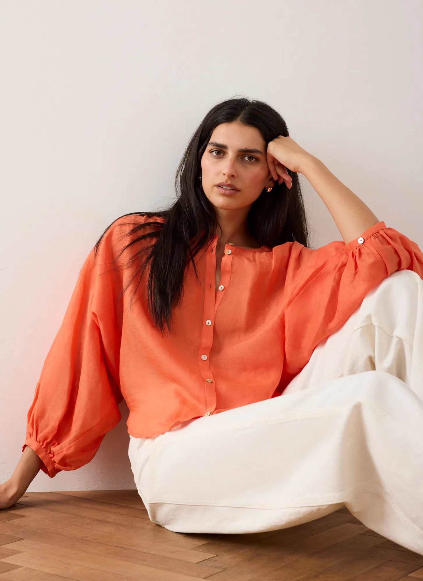 Orange Ramie Batwing Blouse