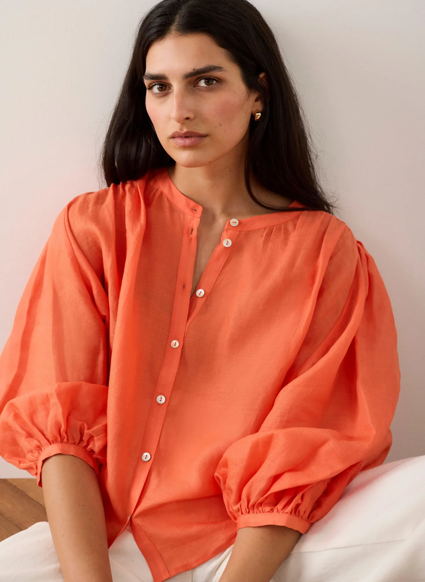 Orange Ramie Batwing Blouse
