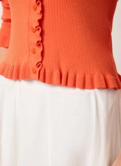 Orange Ruffle Detail Cardigan