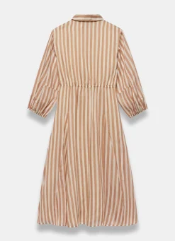 Orange Stripe Wrap Midi Shirt Dress
