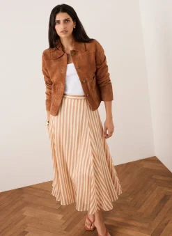Orange Striped A Line Midi Skirt