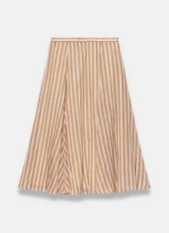 Orange Striped A Line Midi Skirt