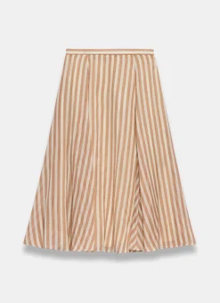 Orange Striped A Line Midi Skirt