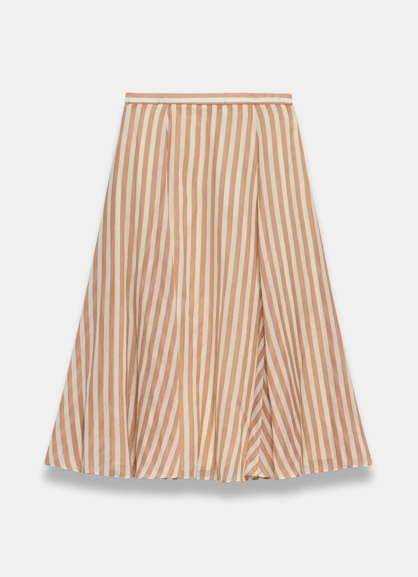 Orange Striped A Line Midi Skirt