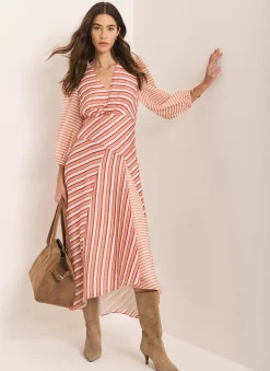 Orange Striped Panelled Maxi Dress