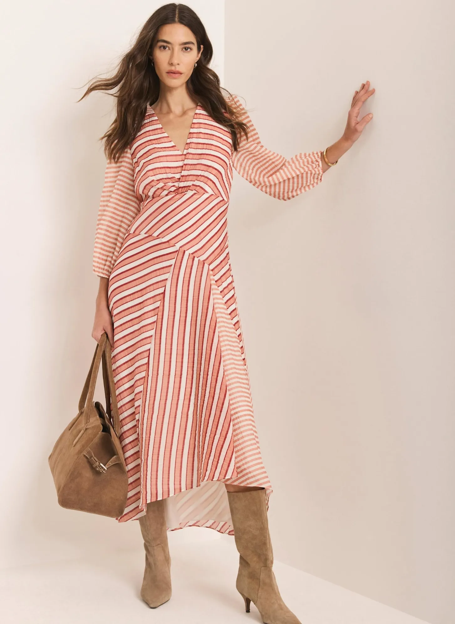 Orange Striped Panelled Maxi Dress