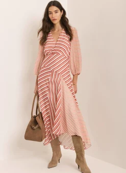 Orange Striped Panelled Maxi Dress