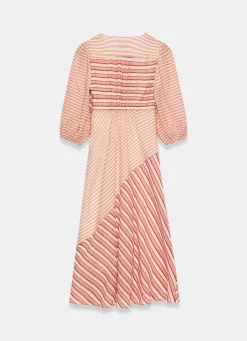 Orange Striped Panelled Maxi Dress
