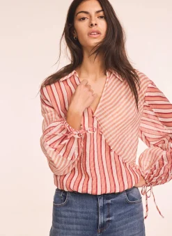 Orange Striped Wrap Shirt