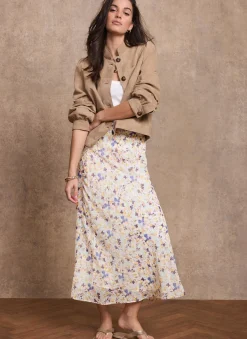 Pale Blue Floral Print Midi Skirt